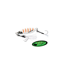 Load image into Gallery viewer, Drager (slow) jig in 20g and 30g in orange and white stripe, is available at online tackle store www.ff-tackle.com. It is the perfect fishing lure for fishing the UAE waters, particularly mangrove fishing, kayak fishing, reef fishing or deep sea fishing. Queen fish and golden trevally love this lure.
