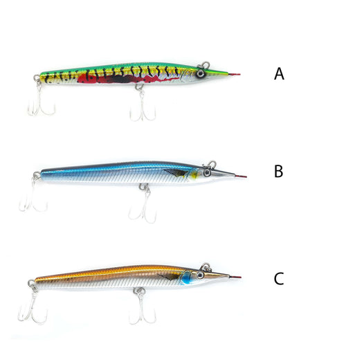 Sinking stickbait Belonidae is available in 3 colours at online tackle store www.ff-tackle.com. It is the perfect fishing lure for fishing the UAE waters targeting pelagic fish such as king fish